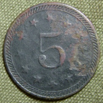 Old-Token--J.w.h.-On-Obv.-And-5-On-Rev.--Help-Identifying?