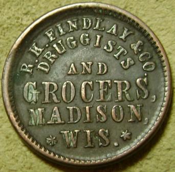 R.k.-Findlay-Druggist-And-Grocer-Civil-War-Token-Madison-Wis