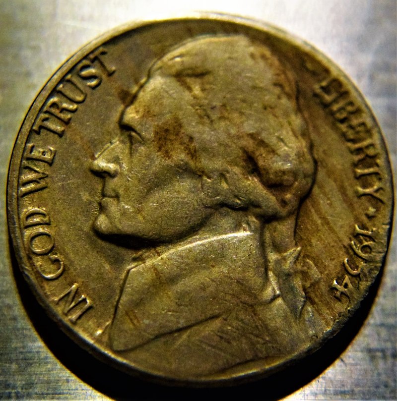 1954-Jefferson-Nickel.-Improper-Alloy-Mix/Lamination