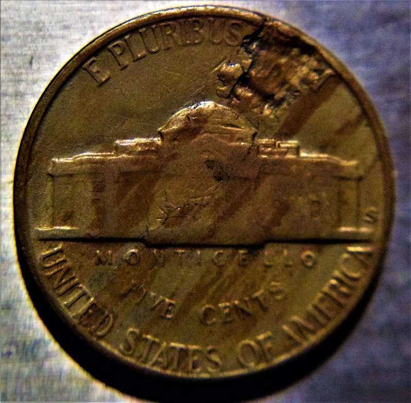 1954-Jefferson-Nickel.-Improper-Alloy-Mix/Lamination