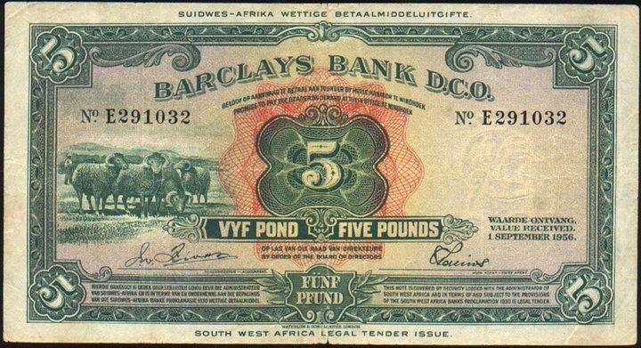 1956-South-West-Africa-Five-Pound-Note---Value-Query