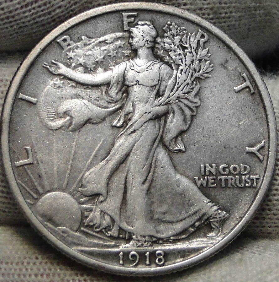 1918-Walking-Liberty-Half,-Slabbed,-Toned