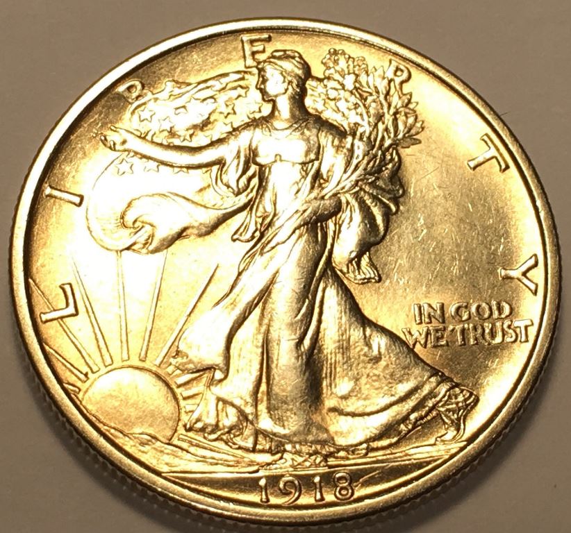 1918-Walking-Liberty-Half,-Slabbed,-Toned