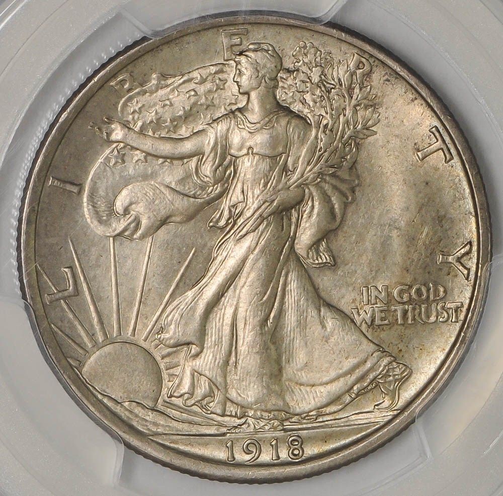 1918-Walking-Liberty-Half,-Slabbed,-Toned