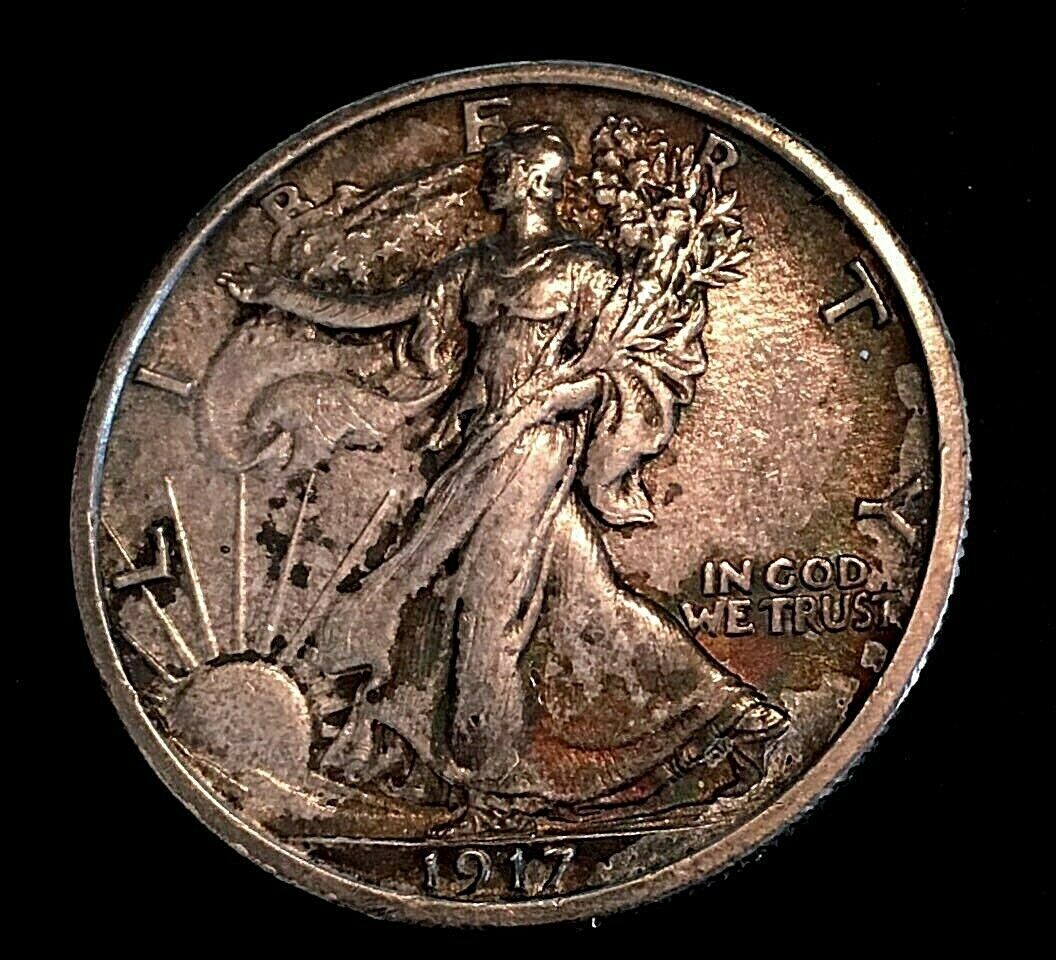 1917-Walking-Liberty-Half,-Unslabbed,-Environmental-Damage?