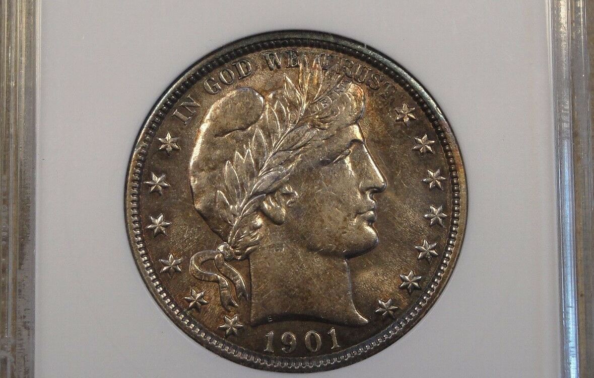 Guess-Grade,-1901-Barber-Half,-ANACS-Slab,-Toned