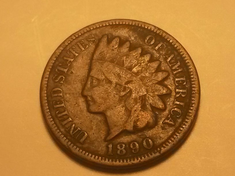 1890-Indian-Head-Cent-Heavily-Worn,-Trying-To-Grade