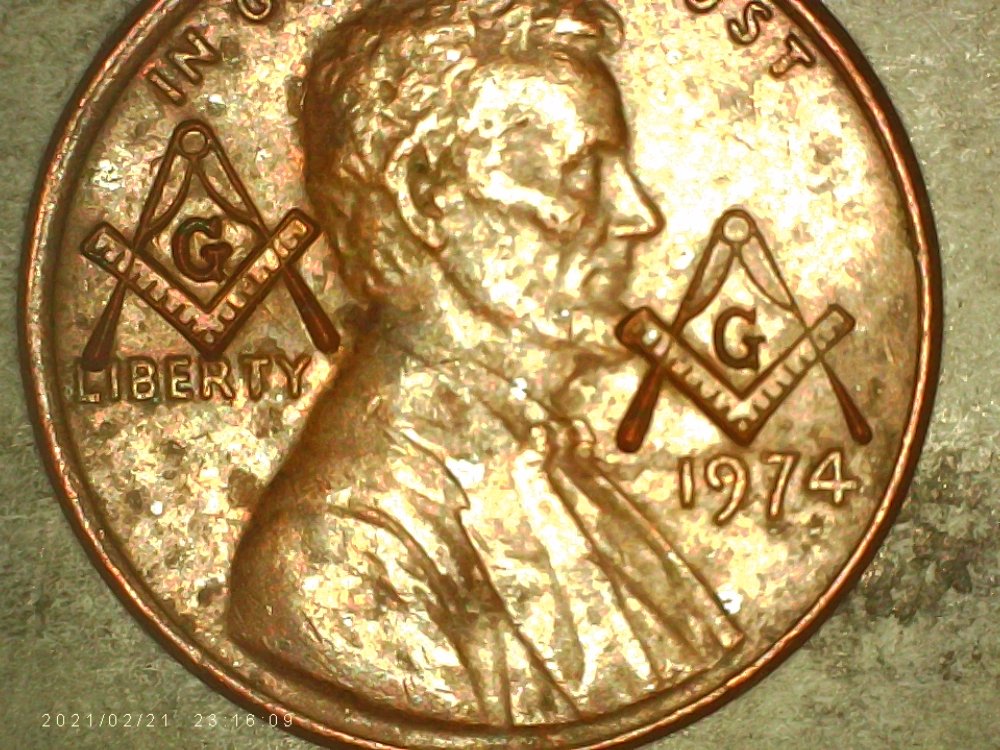 1974-Lincoln-Memorial-Penny-With-Masonic-Signs