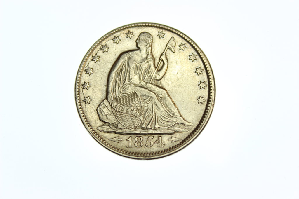 1854-W/Arrows-Seated-Half-Die-Breaks?