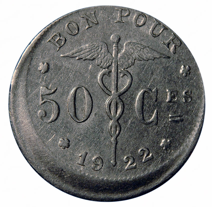 Found-In-Junk-Box:--Belgium-1922-50c-Fr-Off-Center-Strike