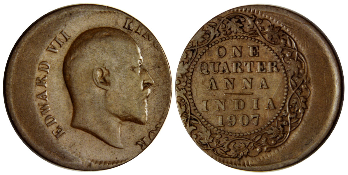 India-1907-Quarter-Anna-Off-Center-Strike