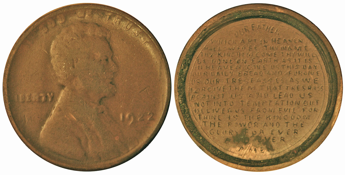 1922-No-D-Penny.--Lords-Prayer-Reverse.