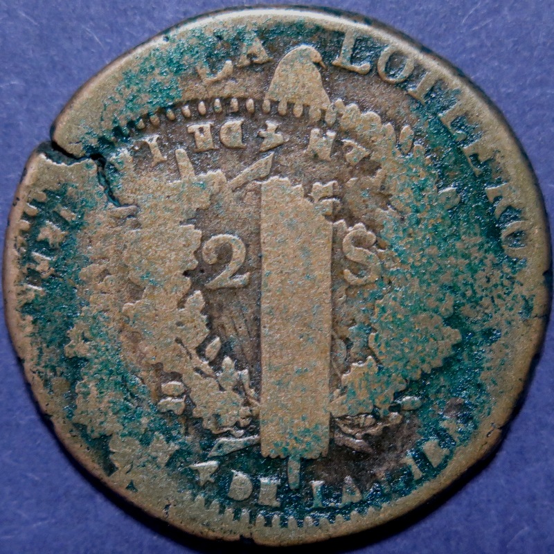 1792-2-Sols-France-Off-Center-Double-Strick-And-Rotated