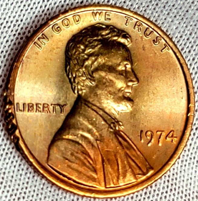 1974-P-One-Cent-Rim-Error?-Crimping?-Direct-From-Unc-Set.