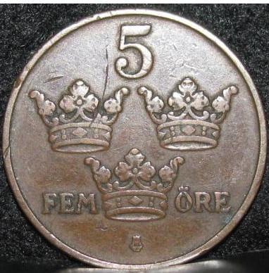 1909-5-Ore-Sweden-Large-Cross---Grade-Please