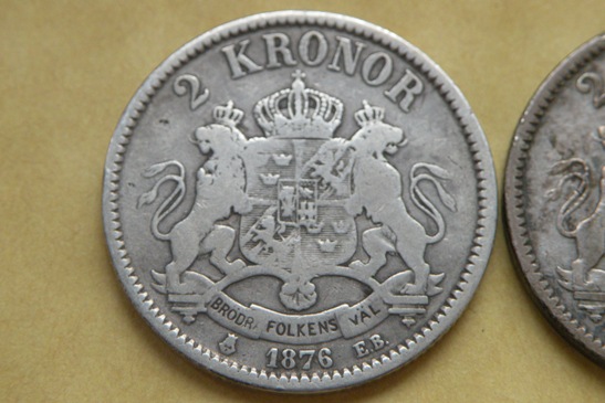 Grading-Two-Same-Year-1876-Sweden-2-Kronor-Rare-Silver-Coins