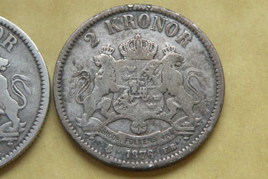 Grading-Two-Same-Year-1876-Sweden-2-Kronor-Rare-Silver-Coins
