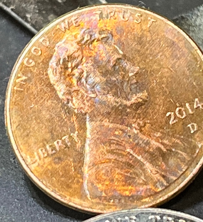 2014---D-Lincoln-Cent-Beautifully-Toned---Polish-?-Error-?-Crack-Behind-His-Head?