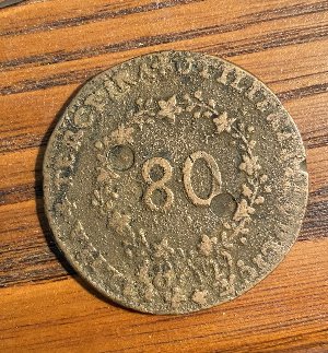 Azores-Terceira-1829-Cast-80-Reis,-Strange-Indentations?-Ideas?