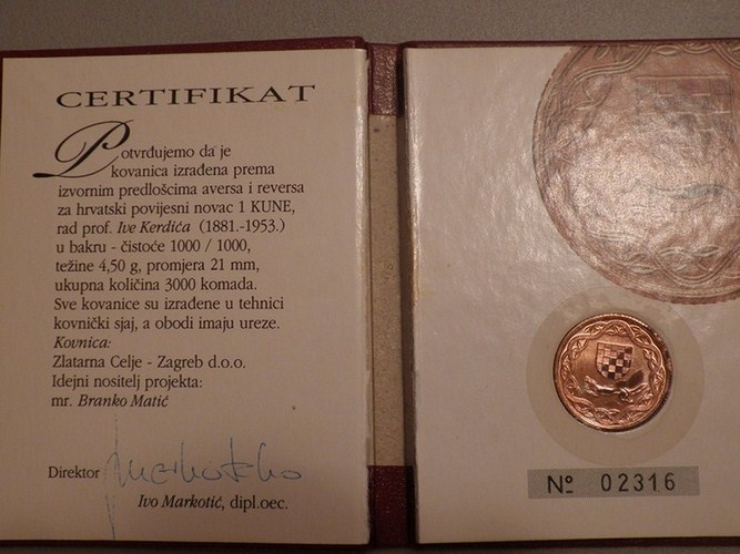 1-Kuna-In-Copper,3000-Pieces-Mintage,-Error-Rotation,-Croatia.