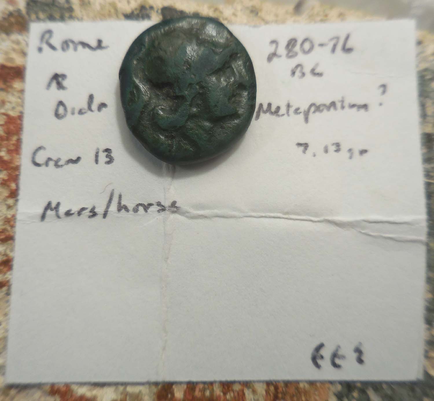 17mm,-3.48g,-Anonymous.-240-Bc.-Bronze-Litra-Rome.-Helmeted-Mars-/-Horse's?