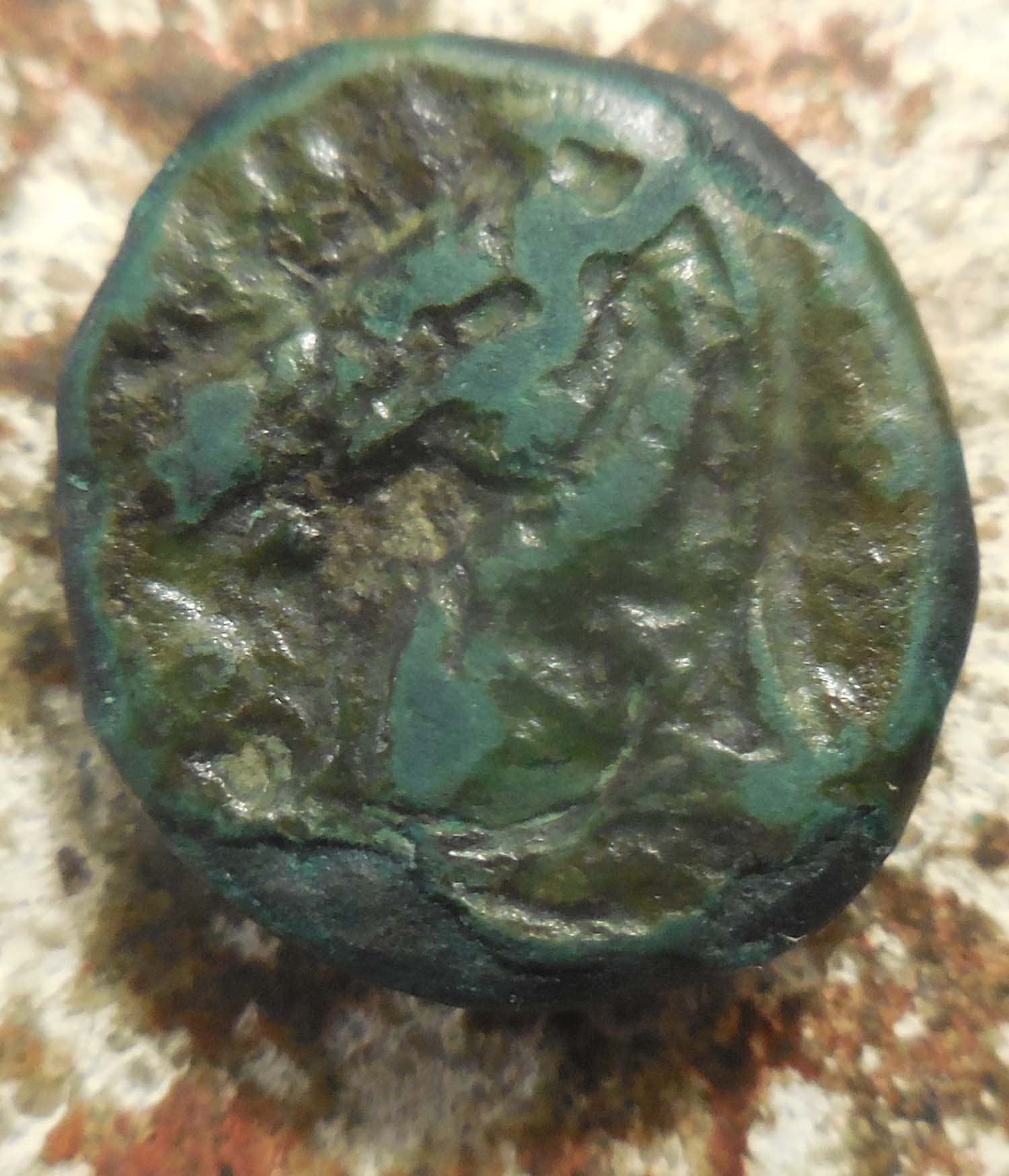 17mm,-3.48g,-Anonymous.-240-Bc.-Bronze-Litra-Rome.-Helmeted-Mars-/-Horse's?
