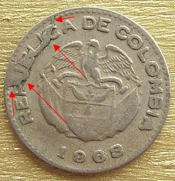 Two-Colombian-Coins-10-Cents-1963-.....die-Cracks?