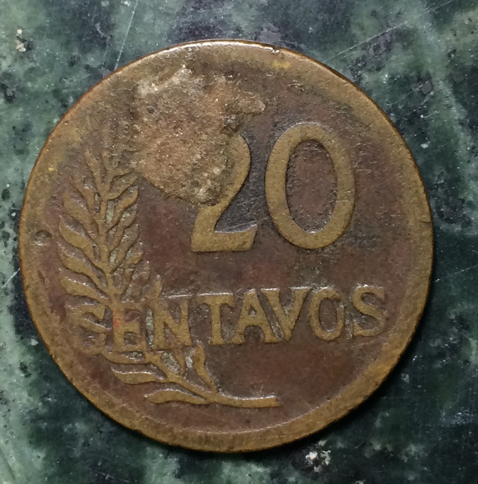 Peru-1942-20-Centavos-....----Die-Damage-Or-PMD-?