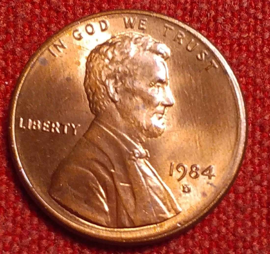 1984-D-Lincoln-Cent-RPM-North,-And-East.-Cant-Identify-#