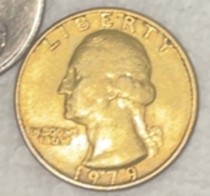 Gold-Toned-Quarter,-Black-Roosevelt-Dime-1995-Lincoln-Cent.