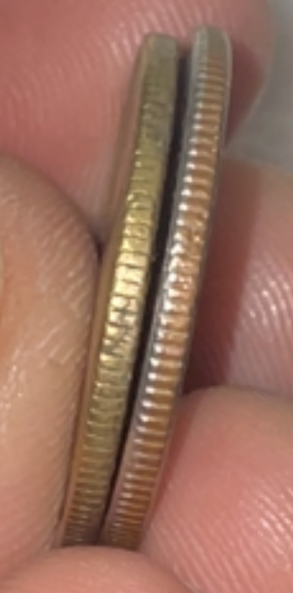 Gold-Toned-Quarter,-Black-Roosevelt-Dime-1995-Lincoln-Cent.