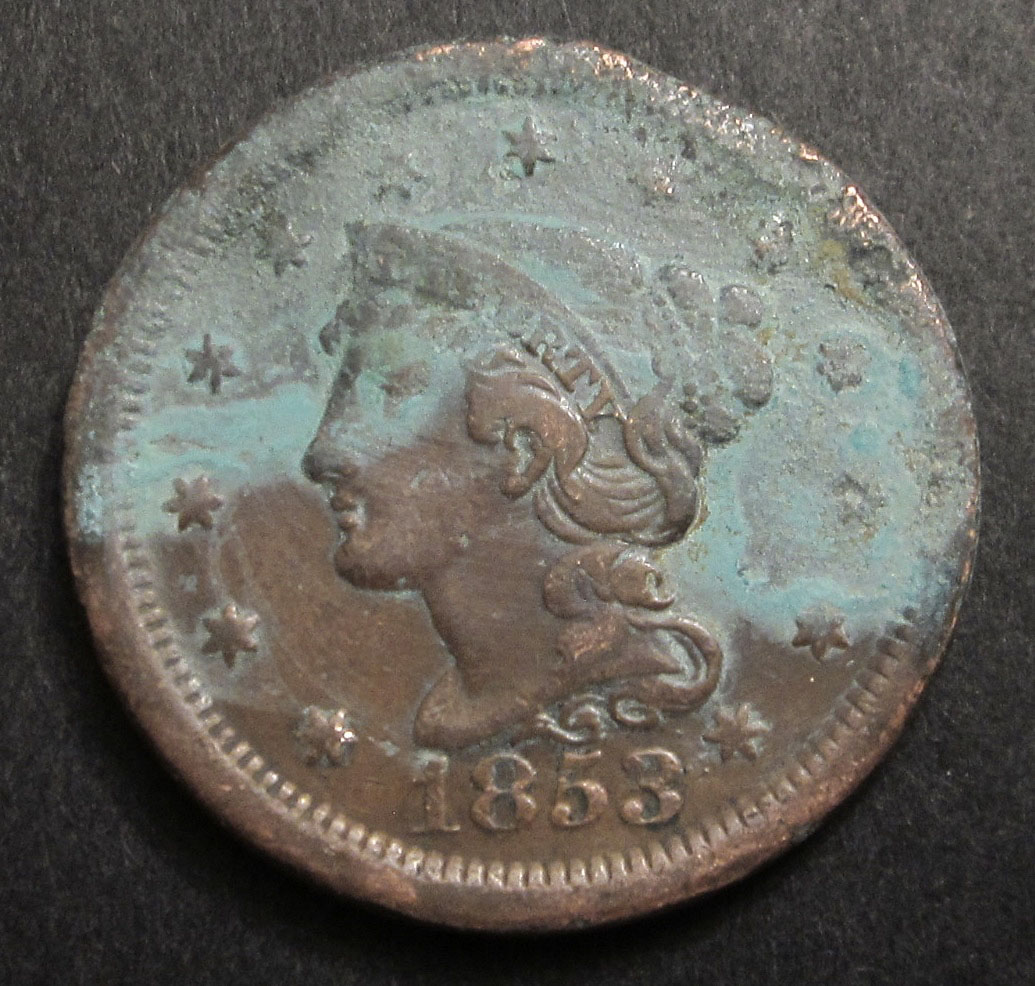 Subject-3---1853-Large-Cent-With-Some-Verdigris-Problem