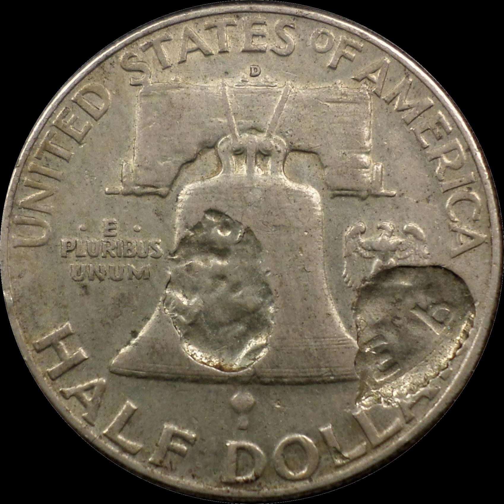 1953-D-Franklin-Half-Dollar..-Brockage?-Struck-Through-Fragment?