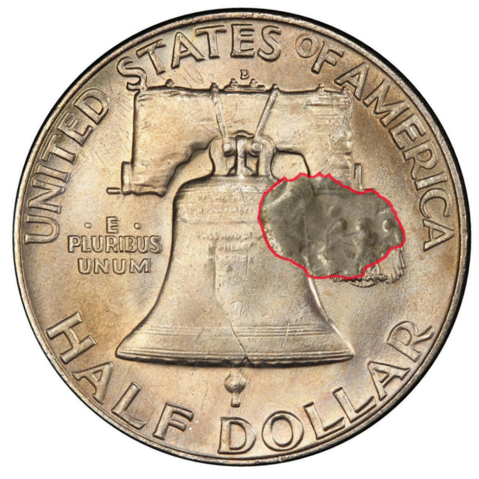 1953-D-Franklin-Half-Dollar..-Brockage?-Struck-Through-Fragment?