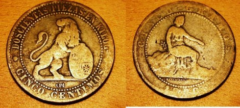 Spanish-Coin-Or-Token?-|-Spain-5-Centimos-1870-Om