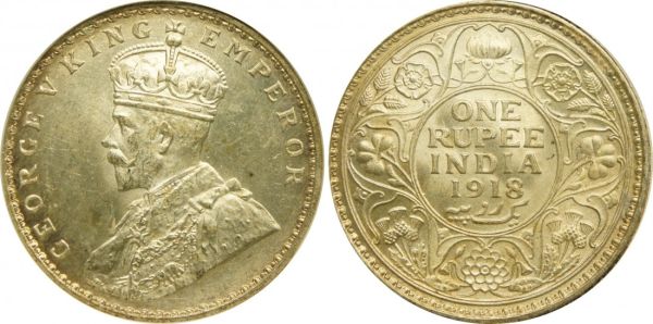 India-1918c-Rupee:-NGC-MS-65