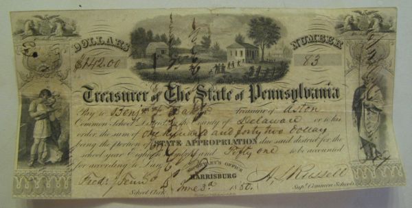 Pennsylvania,-State-Appropriation-Note-For-$142-Dated-1850