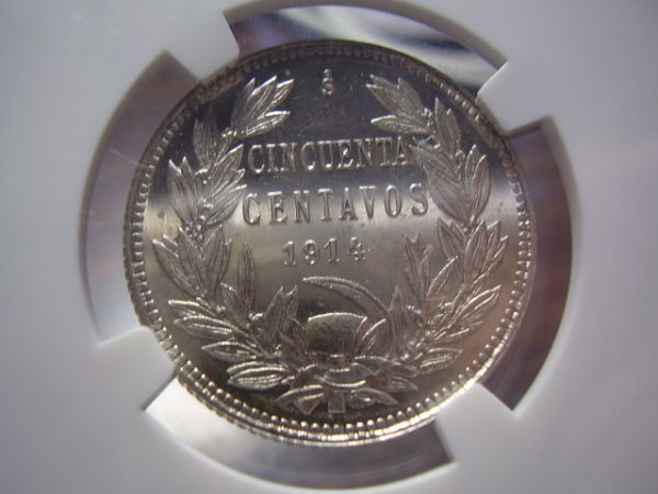 Chile-1914-50-Centavos-Pattern,-Ngc-PF65