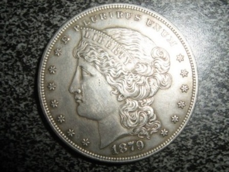 1879-Morgan-Silver-Dollar-With-Metals-Breakdown-On-Reverse.