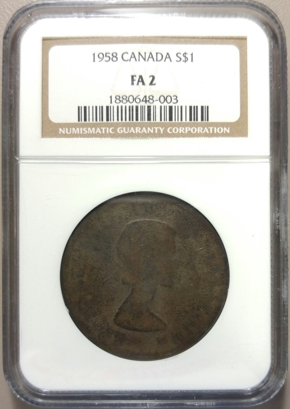 Lowball-Alert!-Pop-1/0-NGC-Fa2-1958-Canada-British-Columbia-Dollar!