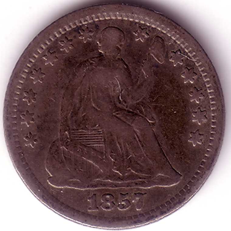 Two-1857-Half-Dimes