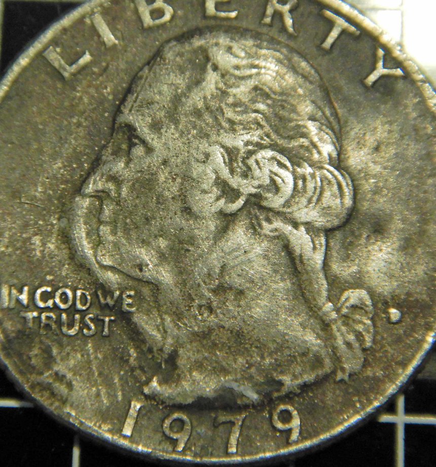 Mystery-1979-Quarter-.25-Die-Error-Or-Manipulated-Coin