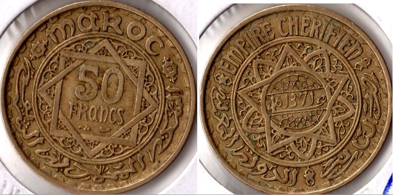 Two-1371-Morocco-50-Francs-Coins:-Variety-And-Grade-Needed..