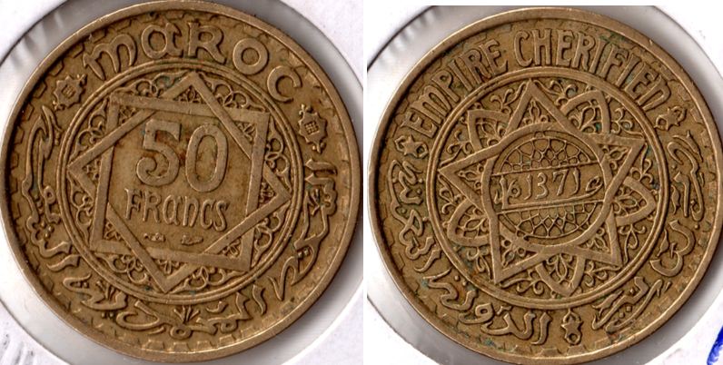 Two-1371-Morocco-50-Francs-Coins:-Variety-And-Grade-Needed..