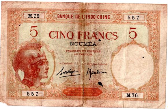 5-Francs-1941?-No-Date,-Banque-De-Indochine-Grade,-Value