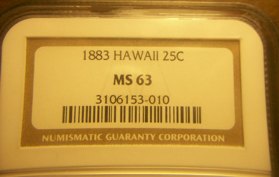 1883-Hawaii-25-Cents-MS-63-&-NGC-Holder---Grade-And-Verific.