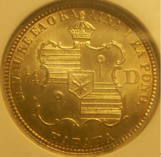 1883-Hawaii-25-Cents-MS-63-&-NGC-Holder---Grade-And-Verific.