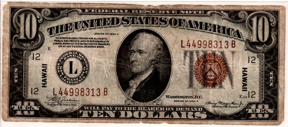 1934A-Hawaiian-$-10-Red-Seal-Bill-Rare?