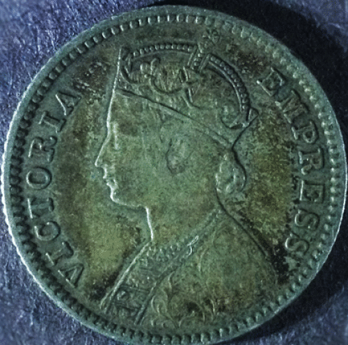 1885-India-British-1/4-Rupee-Variety-Ck