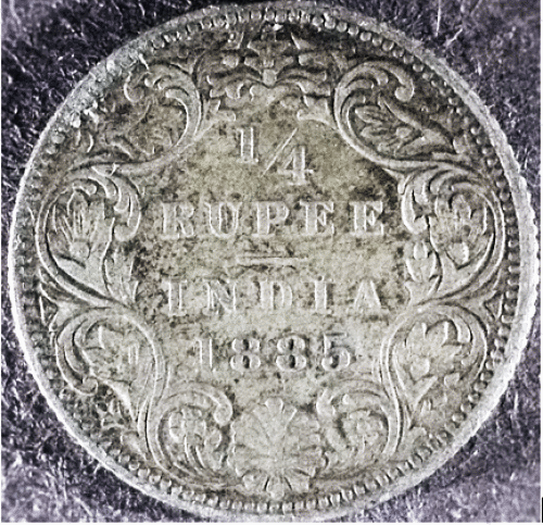 1885-India-British-1/4-Rupee-Variety-Ck